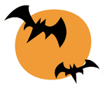 <p>A simple illustration of bats flying out into the night over a pumpkin orange moon.</p>
<p>Illustrated by James Basom Seaman II</p>