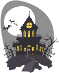 <p>A stylized haunted gothic styled mansion with moon, bats, jack-o-lanterns. The whole deal</p>

<p>Illustrated by James Basom Seaman II</p>