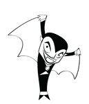 <p>A simple black and white line art cartoon of a Vampire depicted in the classic black and white monster movies of the first half of the 20th Century.</p>

<p>Illustrated by James Basom Seaman II</p>
