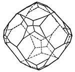 Crystal; This form is a combination of an icositetrahedron and a rhombic dodecahedron, where the faces of the icositetrahedron replace the trihedral angles of the dodecahedron. The parameters, m, of the icositetrahedron  are less then two.