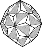 Crystal; If the alternate planes of the hexoctahedron extend until the intersect, a new for will result. This form, the Pentagonal Icositetrahedron, is bounded by twenty-four similar but unsymmetrical sides. Naumann's symbol for this form is (m0n/2)r, y{lkh}; Miller's is (m0n/2)l, y{klh}; h>k>l. This form is known as 'right-handed' because it contains the right, top plane of the front, upper octant.