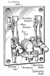 A medium capacity double pole circuit breaker (250 volt, 200 amp. General Electric Company, type C, form G).