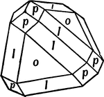 This form shows a tetrahedron (o) with its edges beveled by the trigonal tristetrahedron (l), and its angles replaced by the rhombic dodecahedron.