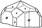 This figure shows a combination of forms sometimes observed on the silicate Scapolite, with the unit pyramid, (o); the prisms of the first and second orders, (M) and (b) respectively; and the pyramid of the third order, (s).