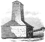 A battering ram and tower, used for sieging city walls. Men would stand inside of the tower and swing the ram into a wall or gate.