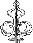 A Fin'ial is an ornament, generally carved to resemble foliage, which forms the termination of pinnacles, gables, spires, and other portions of Gothic architecture. This image shows an example of a fin'ial.