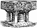 This illustration shows the baptismal font at the Winchester Cathedral in England.