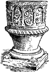 This illustration shows the baptismal font at Tidenham, near Chepstow, in England.