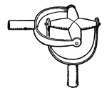 A gimbals is a contrivance designed to keep a marine compass, chronometer, lamp, or other instrument in the horizontal position on board ship, notwithstanding the rolling and pitching of the vessel. The instrument is suspended in the diametral axis of a ring, which is again suspended in the diametral axis of another ring, the two axes being at right angles to one another.
This illustration shows a gimbal joint.