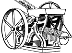 This illustration shows a cross mill and the sieves used to crush and filter bones in glue manufacturing.