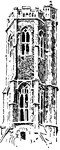 In Gothic architecture, a lantern tower is frequently placed over the center of cross churches, and the light admitted by windows in the sides. This illustration shows the lantern tower at Grey Friars, King's Lynn, a friary in Norfolk, England.