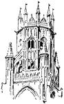 In Gothic architecture, a lantern tower is frequently placed over the center of cross churches, and the light admitted by windows in the sides. This illustration shows the lantern tower at St. Botolph's Church in Boston, Lincolnshire, England.