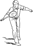 This illustration shows a low volleying at the net in the game of tennis.
