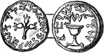 Silver shekel minted in Jerusalem in the First Jewish Revolt against Rome in 68 AD.
