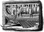 An ancient bas relief (low relief) sculpture of a war galley.
