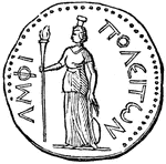 A coin with a female figure of Ceres, holding ears of corn and the torch of Minerva.