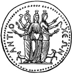 A medal of Antioch engraved with an image of Nemesis, the goddess of divine punishment.