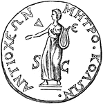 This medal bears an emblem of Antioch with the inscription "Antiocheon Metro. Kolon.", which suggests that the city was given the dignified title "metropolis".