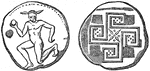 A medal of Crete, representing a Minotaur and the labyrinth in which he was confined.