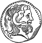 A coin of Cyrene showing an image of Jupiter.