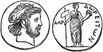A medal showing Astarte on one side, who was worshiped in Dor as the principle of fertility. The other side depicts the head of Nero.