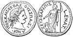 A medal engraved with the image of Zeus, or Jupiter, next to a sphinx; the other side of the coin depicts the head of Serapis.