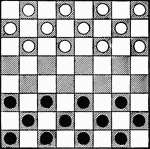 A game of checkers properly laid out.