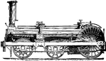 Locomotive steam engine, with parts named.