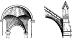 Groined arch and a flying buttress; both are common architectural elements.