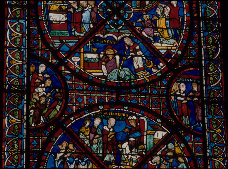 Bourges Cathedral, Ambulatory Window of the Relics of St. Stephen, Dream of Lucian and Recovery of the Relics