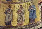 Cefalù cathedral, mosaics, apse wall, apostles, Sts. Simon, Bartholomew and Thomas