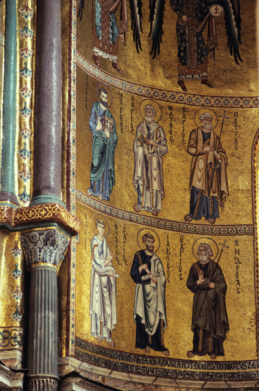 Cefalù cathedral, mosaics, apse wall, apostles and evangelists