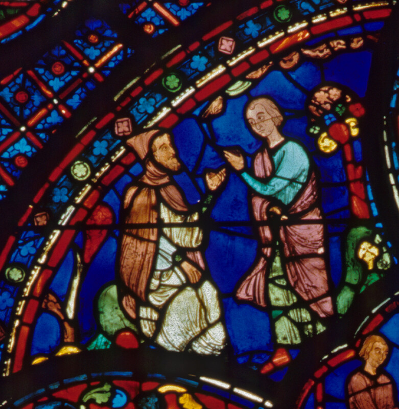 Chartres cathedral, Stained Glass, St. Antony Visits an Elderly Hermit to Learn the Monastic Life