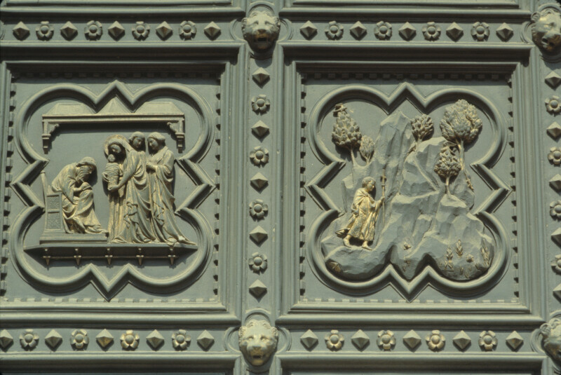 Florence, Baptistery, south door, naming of St. John the Baptist and the young John in the wilderness