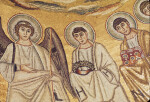 Poreč, Cathedral of Eufrasius, apse mosaic, right side, angel and two anonymous saints