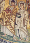 Poreč, Cathedral of Eufrasius, apse mosaic, right side, two anonymous saints