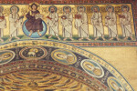 Poreč, Cathedral of Eufrasius, mosaic, triumphal arch, Christ and apostles above, medallions of virgin saints on intrados, right side