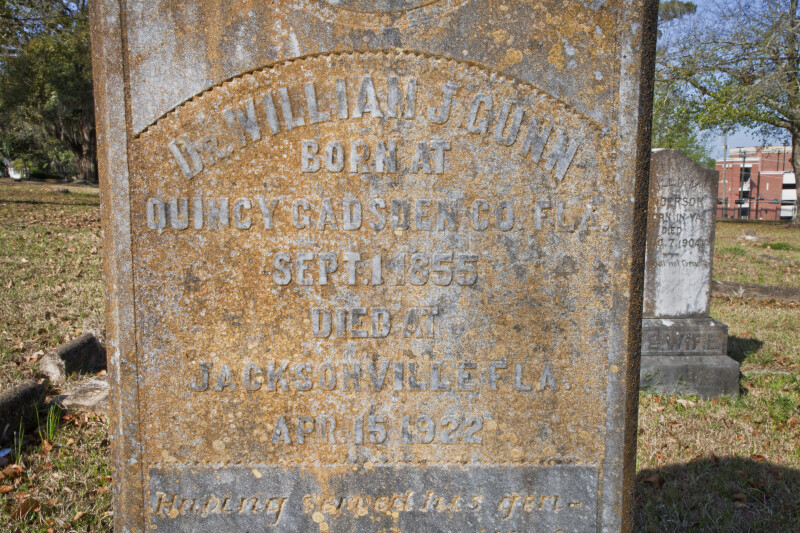 A Closer View of Dr. Gunn's Grave Marker