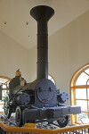 A Full Front View of a Steam-Powered Locomotive Engine