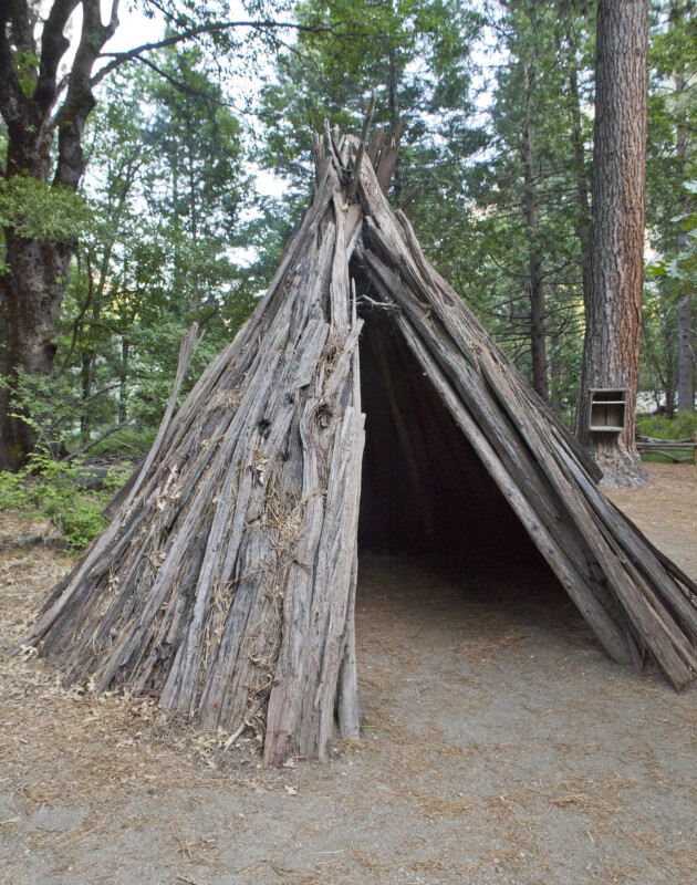 A Glimpse of the Interior of a Bark House at Ahwahnee Village