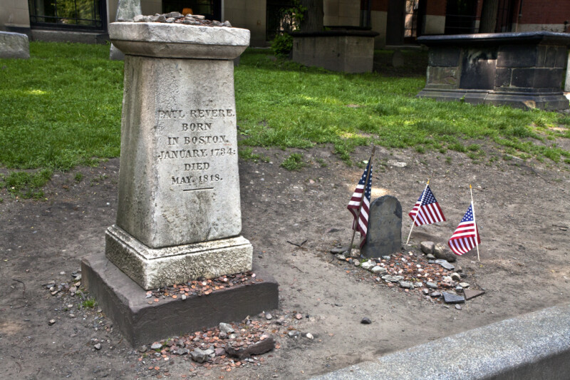 A Pedestal Monument and a Headstone for Paul Revere