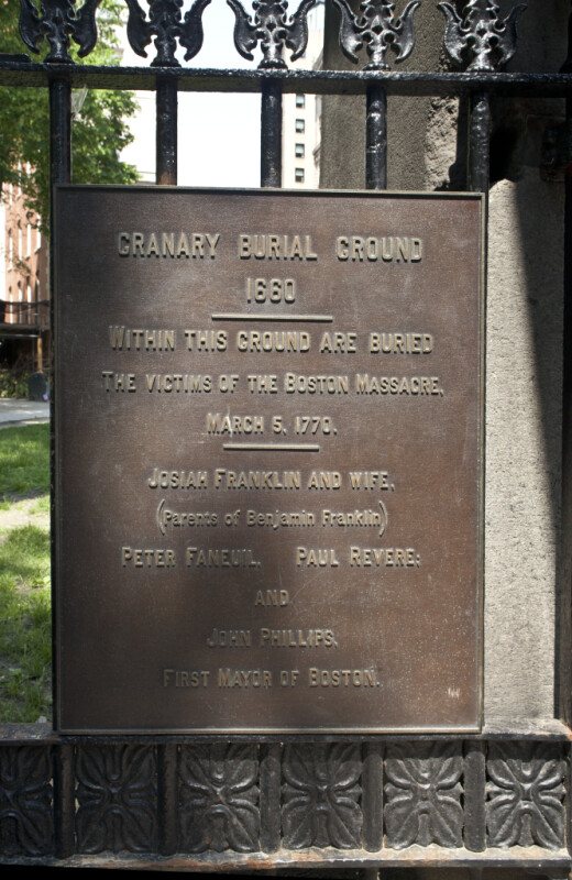 A Plaque for the Granary Burying Ground