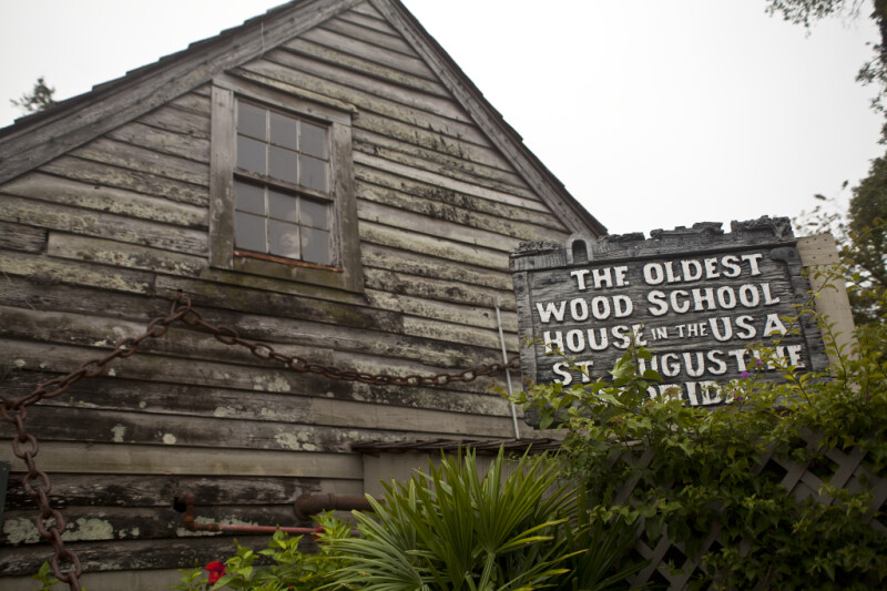 A Sign outside the Oldest Wooden Schoolhouse