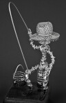 Antigua Hand Made Wire Fisherman Holding a Fishing Pole (Three Quarter View)