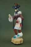 Arizona Indian Kachina Made from Wood with Feathers and Fur Trim (Three Quarter View)
