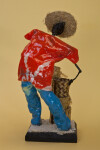 Bahamas Hand Made Wire Sculpture of Man Who is Stacking Straw Baskets (Back View)