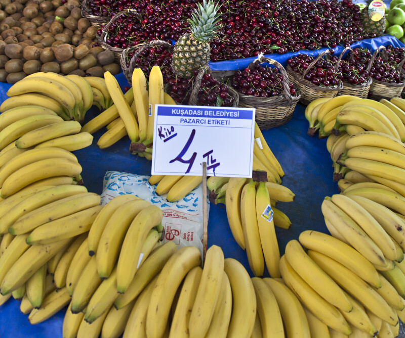 Bananas on Sale at an Outdoor Market in Kusadasi