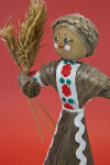 Belarus Doll with Wood Bead for Head and Hand Painted Facial Features Holding Wheat Plants (Close Up)
