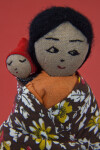Bolivia Mother and Baby Dolls with Yarn Hair and Features Wearing Cotton Clothing (Close Up)