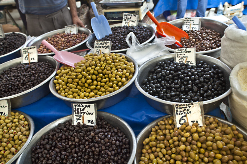 Bowls of Various Types of Olives